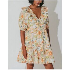 CLEOBELLA Evereve Farrah Organic Cotton Mini Dress Floral Puff Sleeve Pockets S